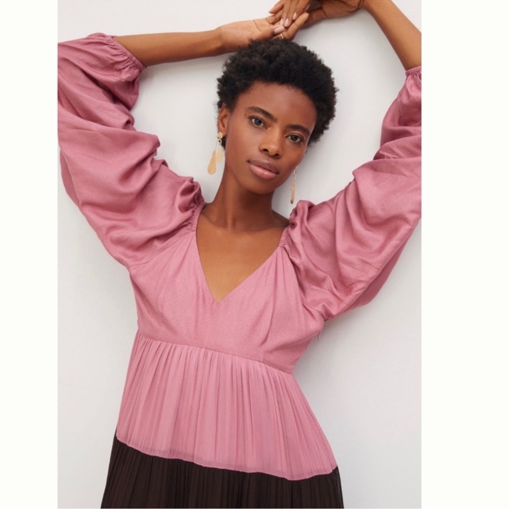 Anthropologie Nirmooha Puffed Sleeve Colorblocked Maxi Dress